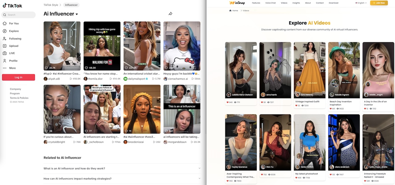 Tiktok & inSnap Win 2 Best AI Influencer Video Platforms